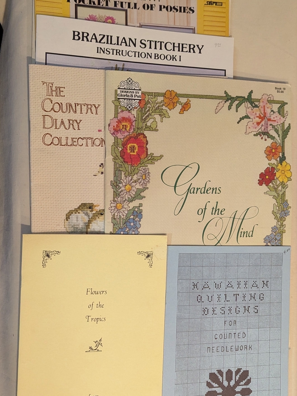 Vintage Flowers & Birds Needlework and Cross Stitch Pattern Booklets - Lot of 7